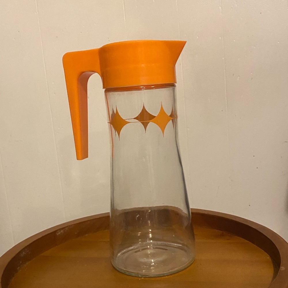 Vintage Glass Pitcher with Orange Lid